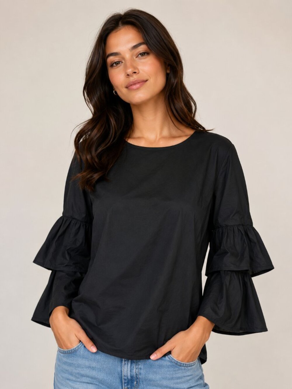 J. Crew Black Layered Bell Sleeve Blouse